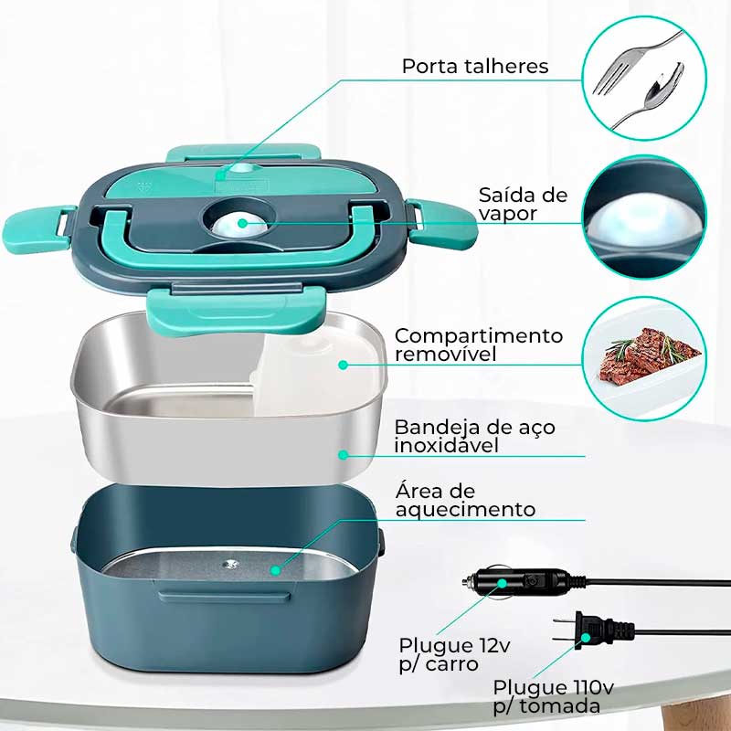 BentoPro© - Marmita Elétrica 2 em 1 Que Aquece Em Qualquer Tomada ou Carro